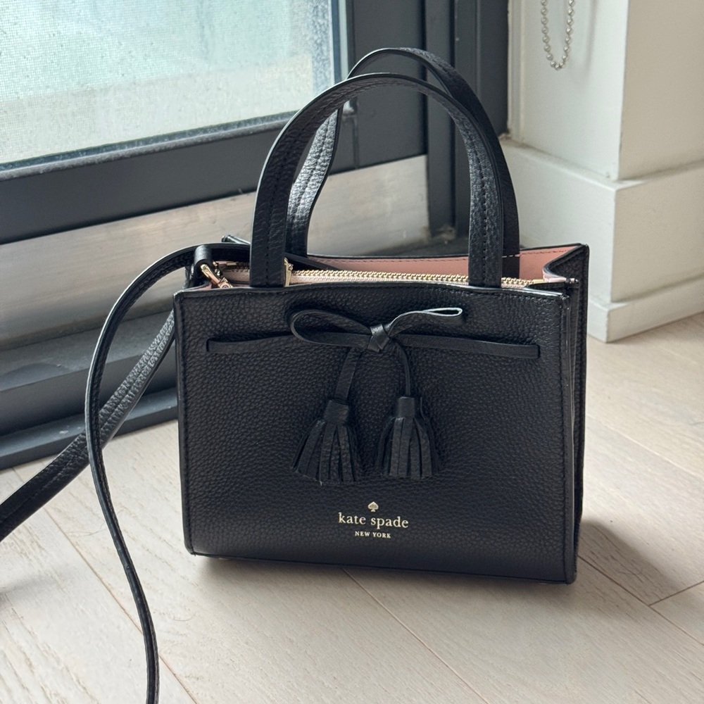 Kate Spade Black Leather Crossbody Bag Purse with Tassels